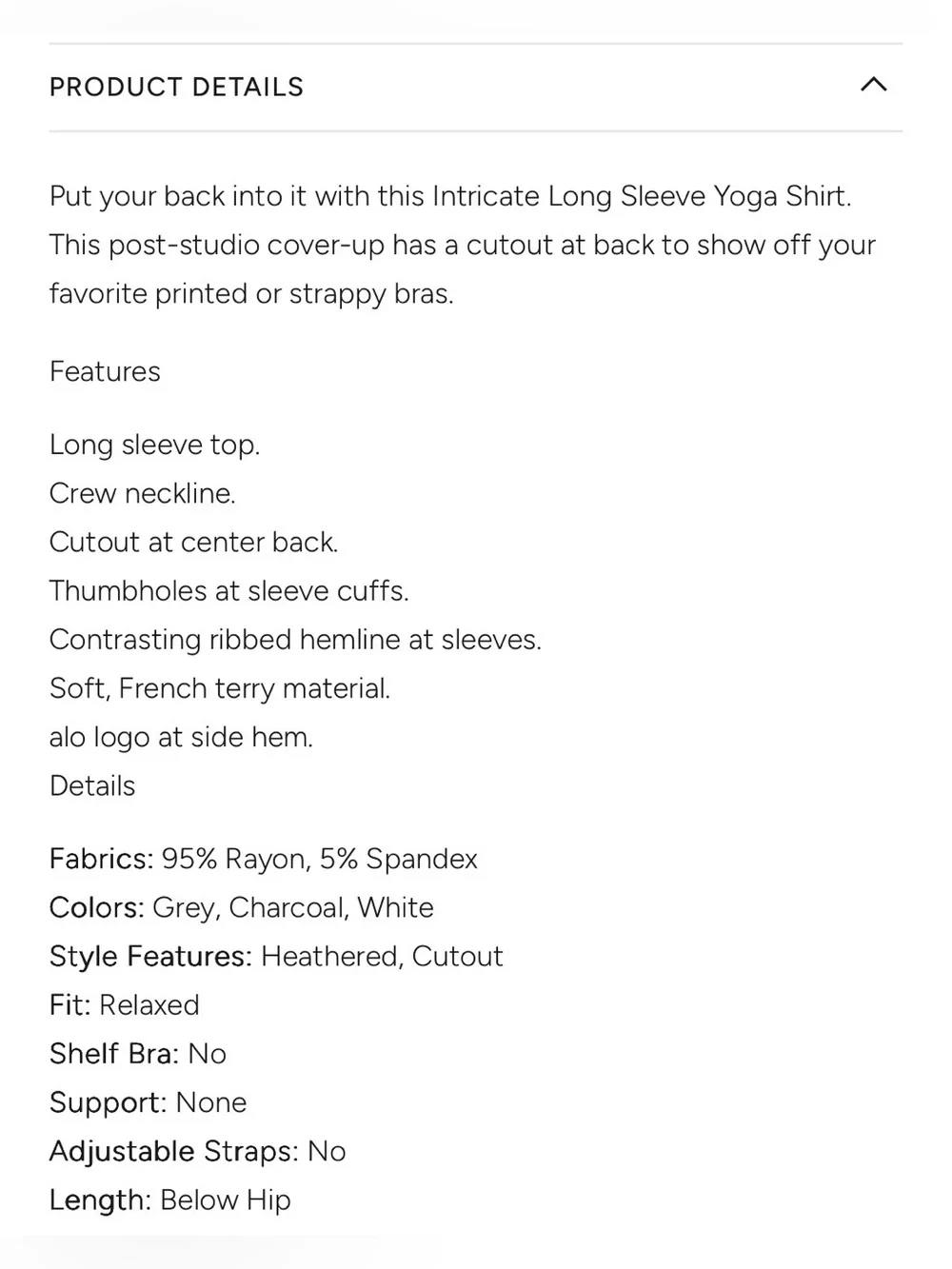 🧘🏽‍♀️ EUC Alo Yoga Charcoal Gray Intricate Long Sleeve Yoga Sweater - Sz Medium